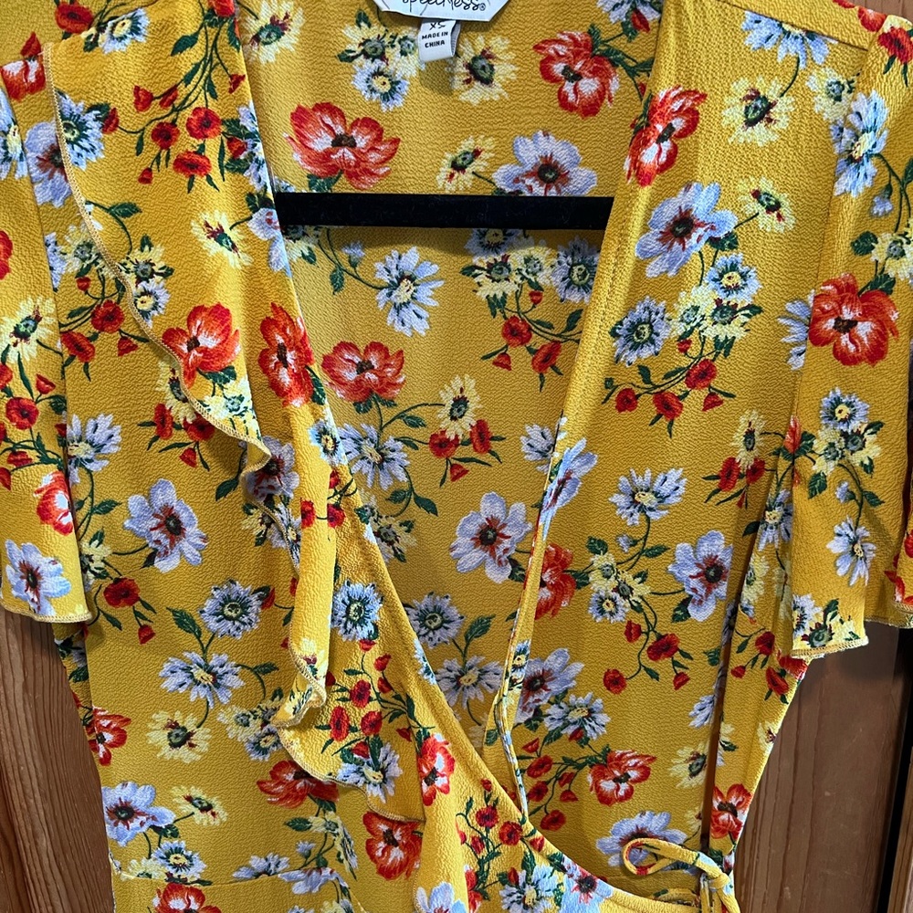 Yellow floral wrap dress